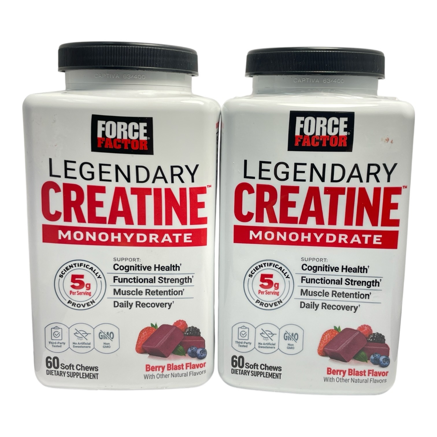 *Force Factor Legendary Creatine Monohydrate -Berry Blast Flavor -60- LOT OF 2