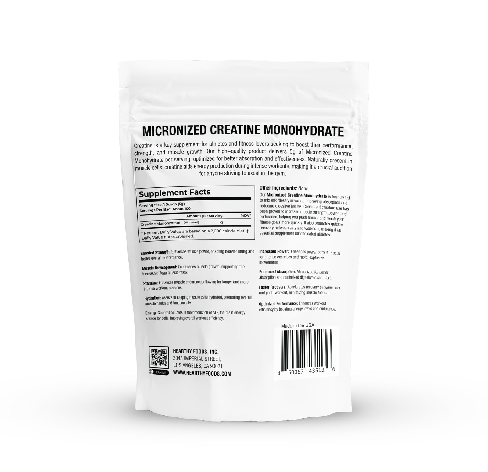 Creatine Monohydrate Micronized Powder 500G 100 Servings, 5000mg Per Serving…