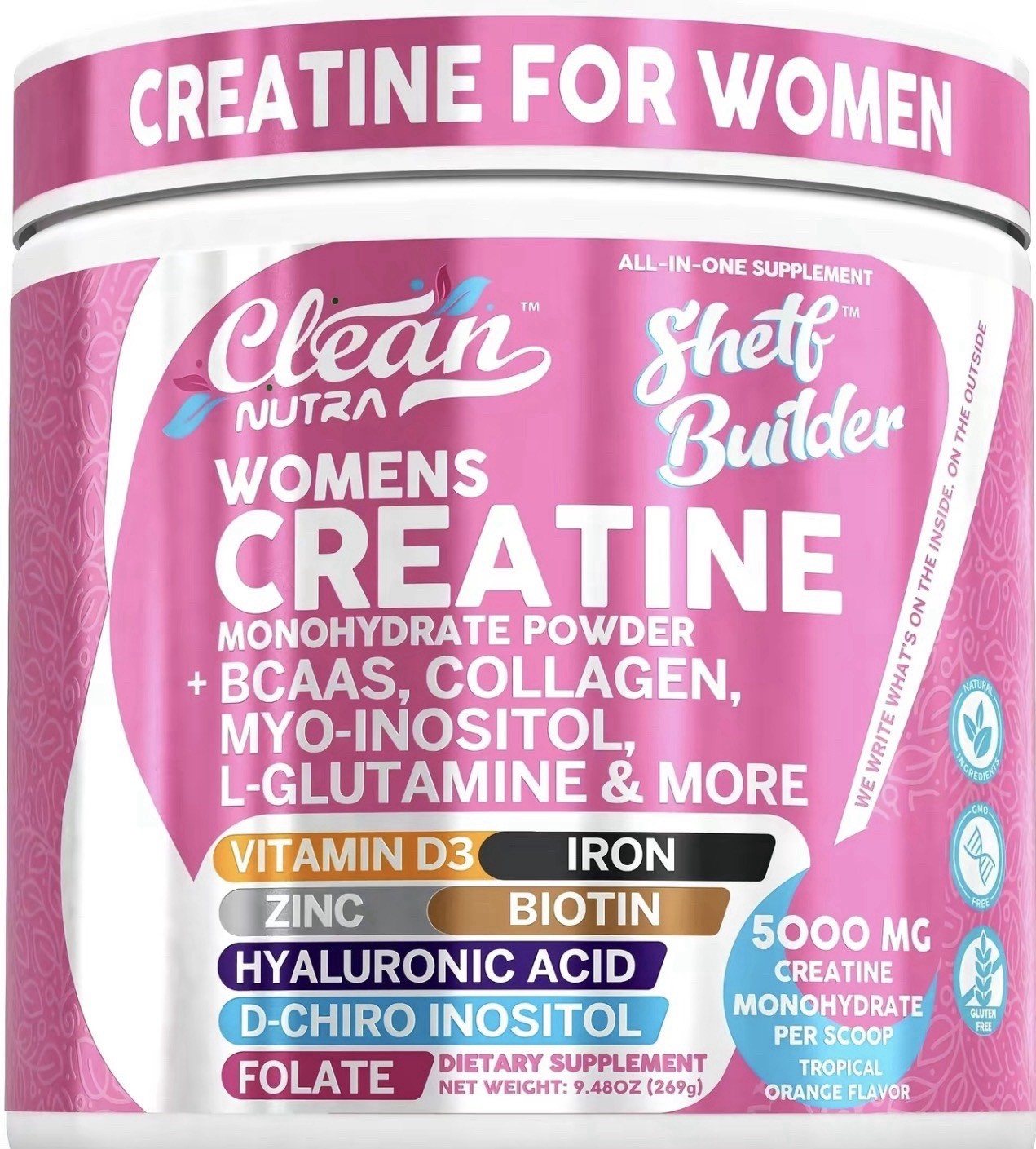 Clean Nutra Women’s Creatine Powder 5000mg BCAA Tropical Orange 9.48oz