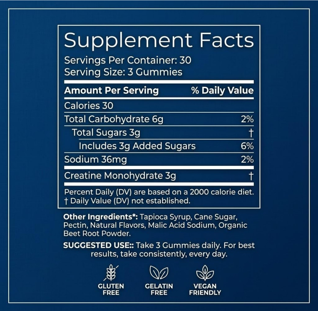 Omni Creatine Monohydrate Gummies Peach 30 Servings Peach Flavor 1g per Gum