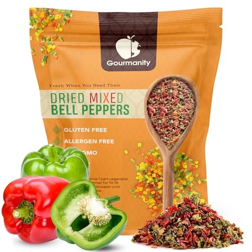 Gourmanity Dried Red & Green Bell Peppers Mix, Diced, 32 oz Bulk Resealable Bag