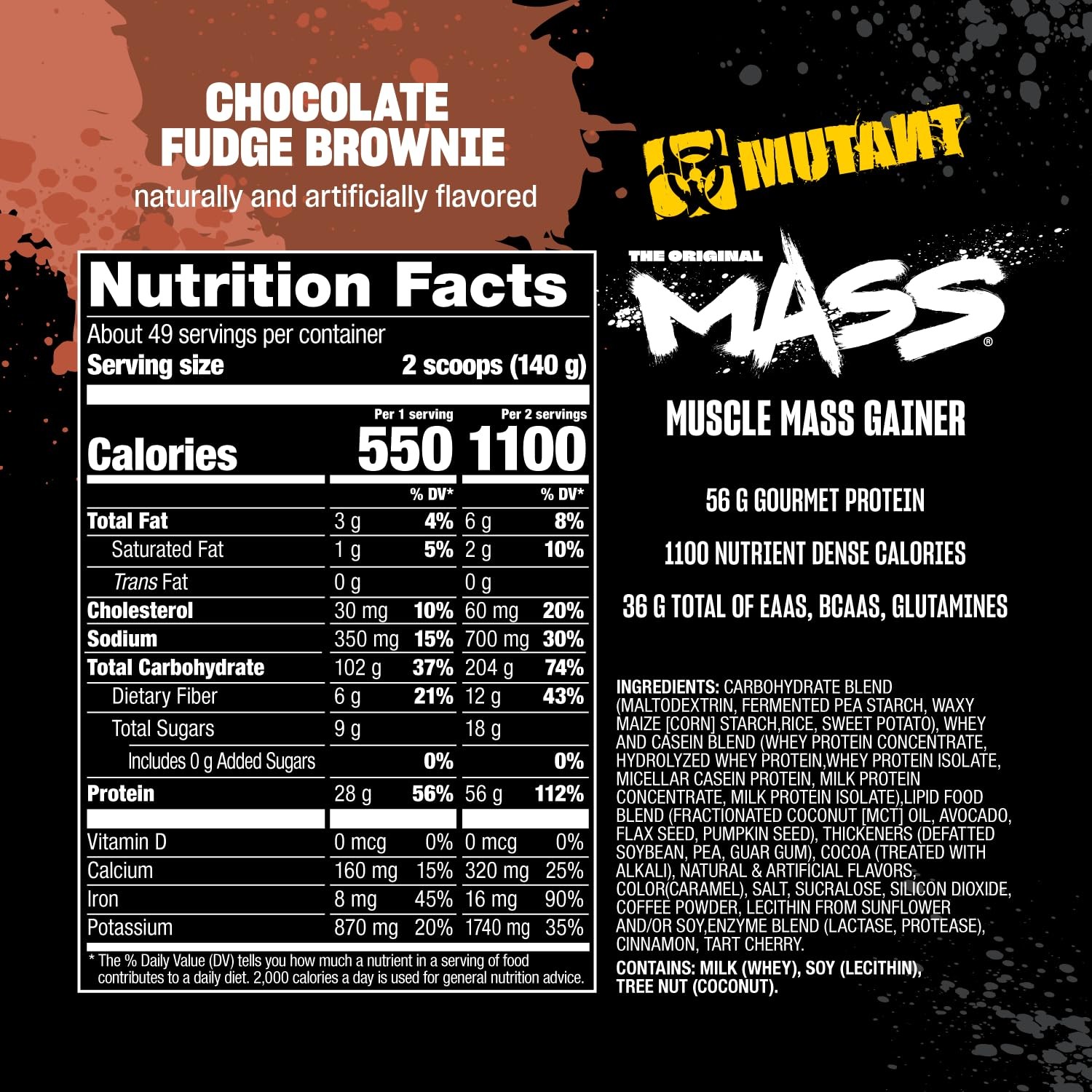 Mutant Mass Weight Gainer Protein Powder, Chocolate Fudge Brownie, 15 lb
