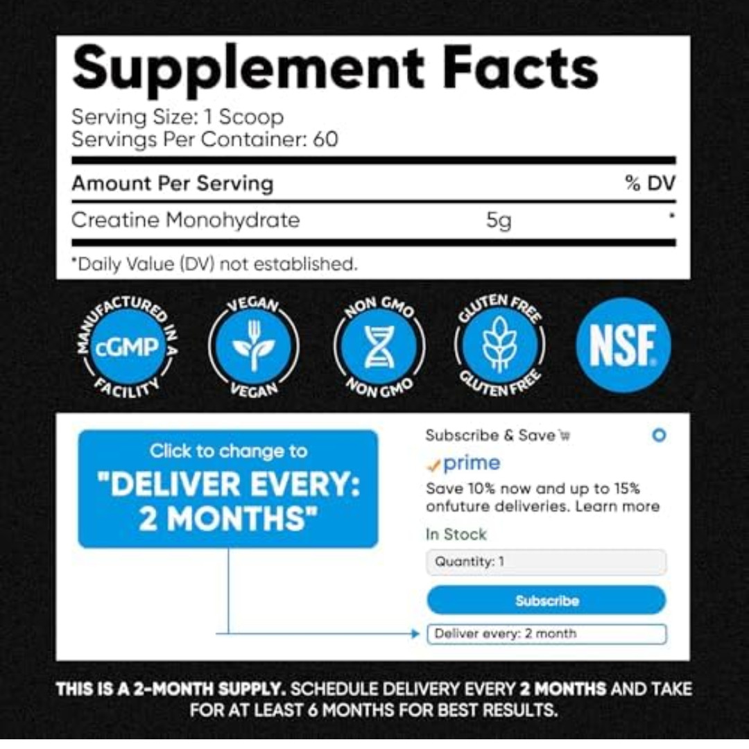 100% Pure Micronized Creatine Monohydrate Powder – 5g Unflavored…