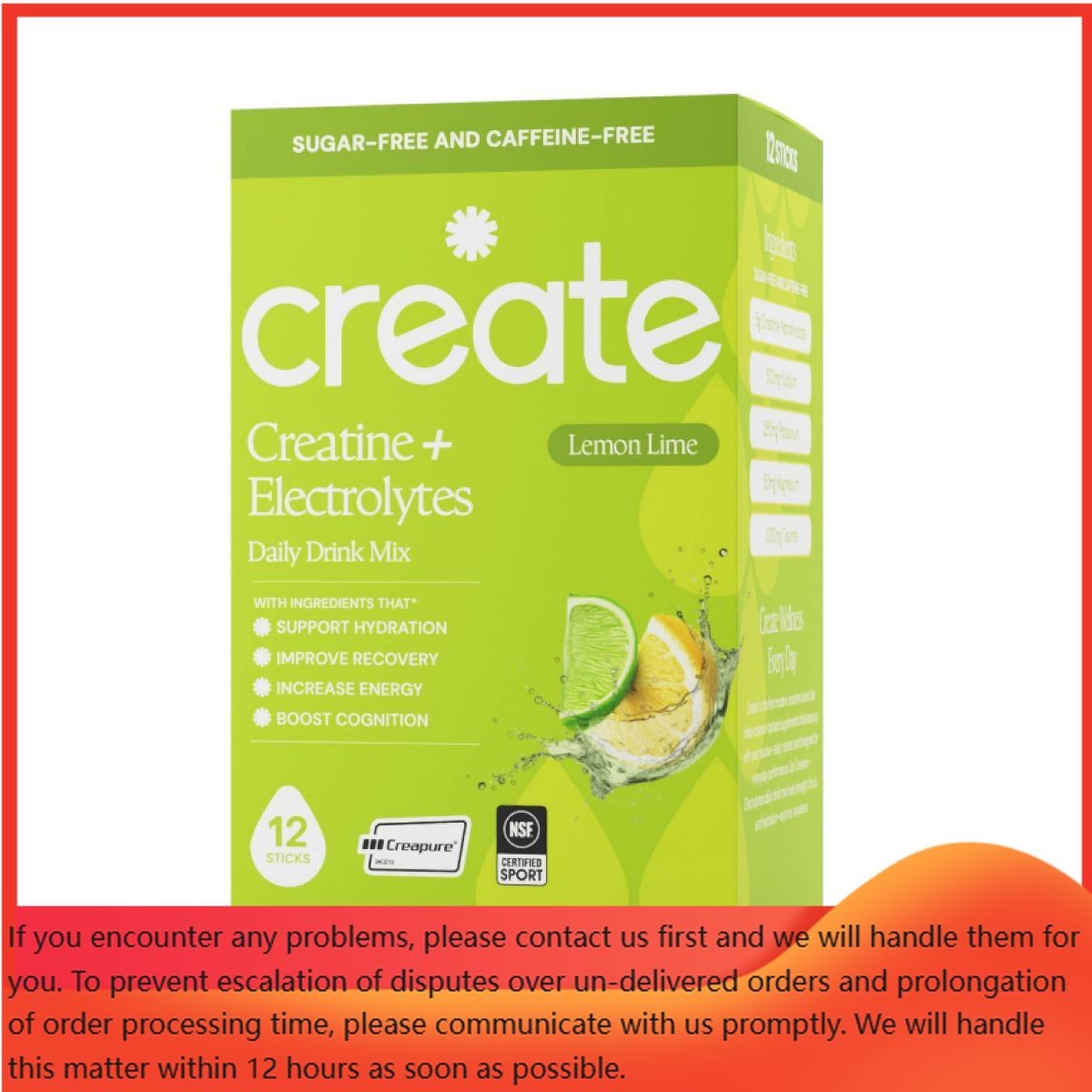 Create Wellness Creatine + Electrolytes Mix Monohydrate Stick Packs NSF 12ct