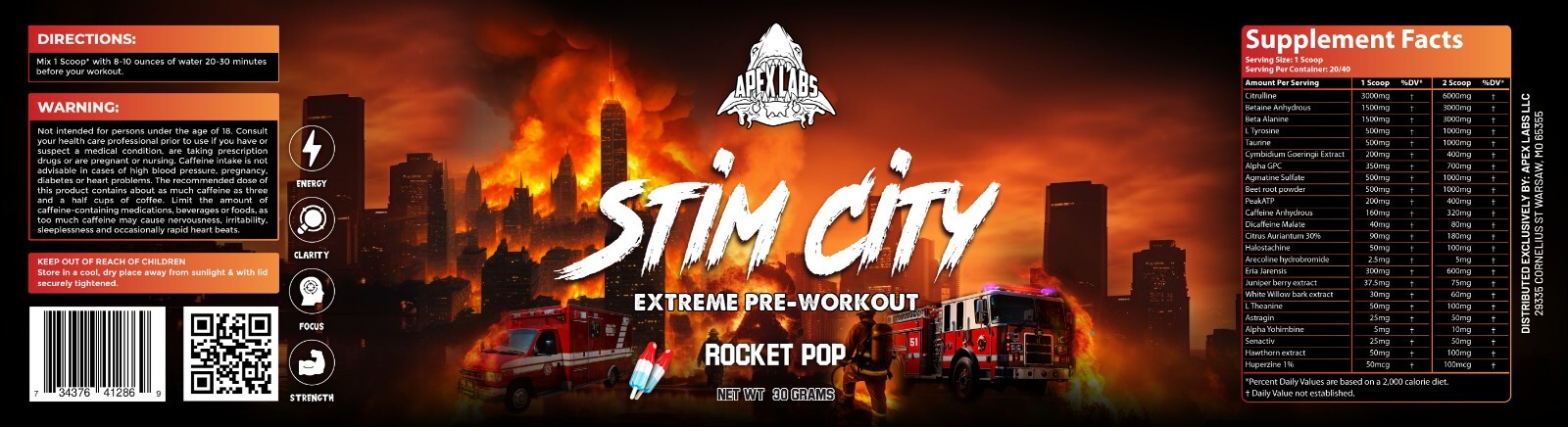 Apex LABS /STIM CITY-Extreme High STIM Pre-Workout Supps – FREE SHIPPING