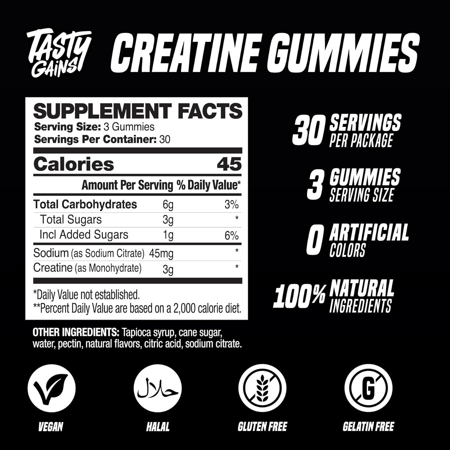 TASTY GAINS Creatine Gummies, 90g of Creatine, Non-GMO, Vegan – Build Muscle & B