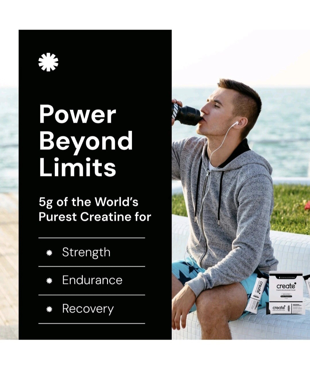 Create Creatine Monohydrate Powder Unflavored 30ct On-The-Go Stick Packs 08/2027