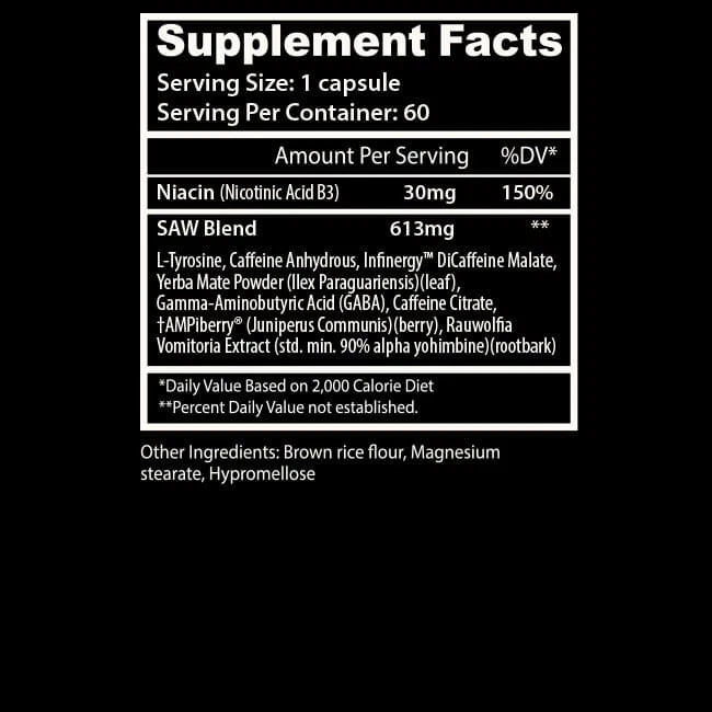 INSANE LABZ SAW High Stim Fat Burner 60 Capsules Energy Focus Intense Fat Loss