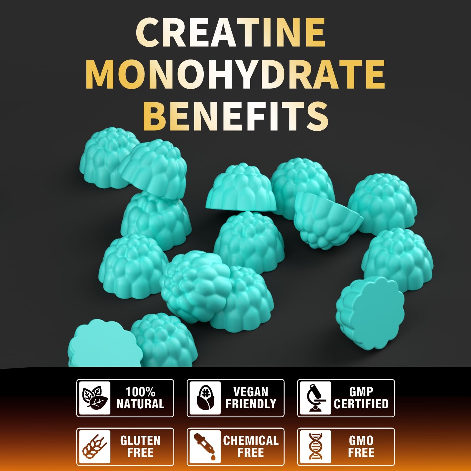 Creatine Monohydrate Gummies – 5g Per Serving, Sugar-Free, Vegan, 120 Count
