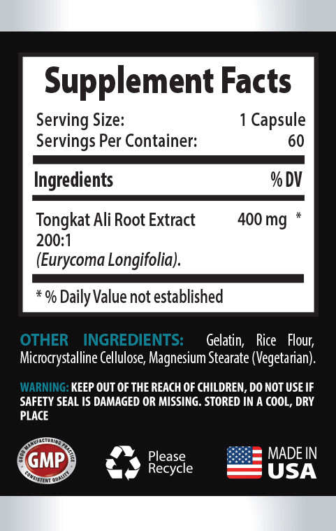 male natural help pills – TONGKAT Extract 200:1 – male fertility – 1 Bottle