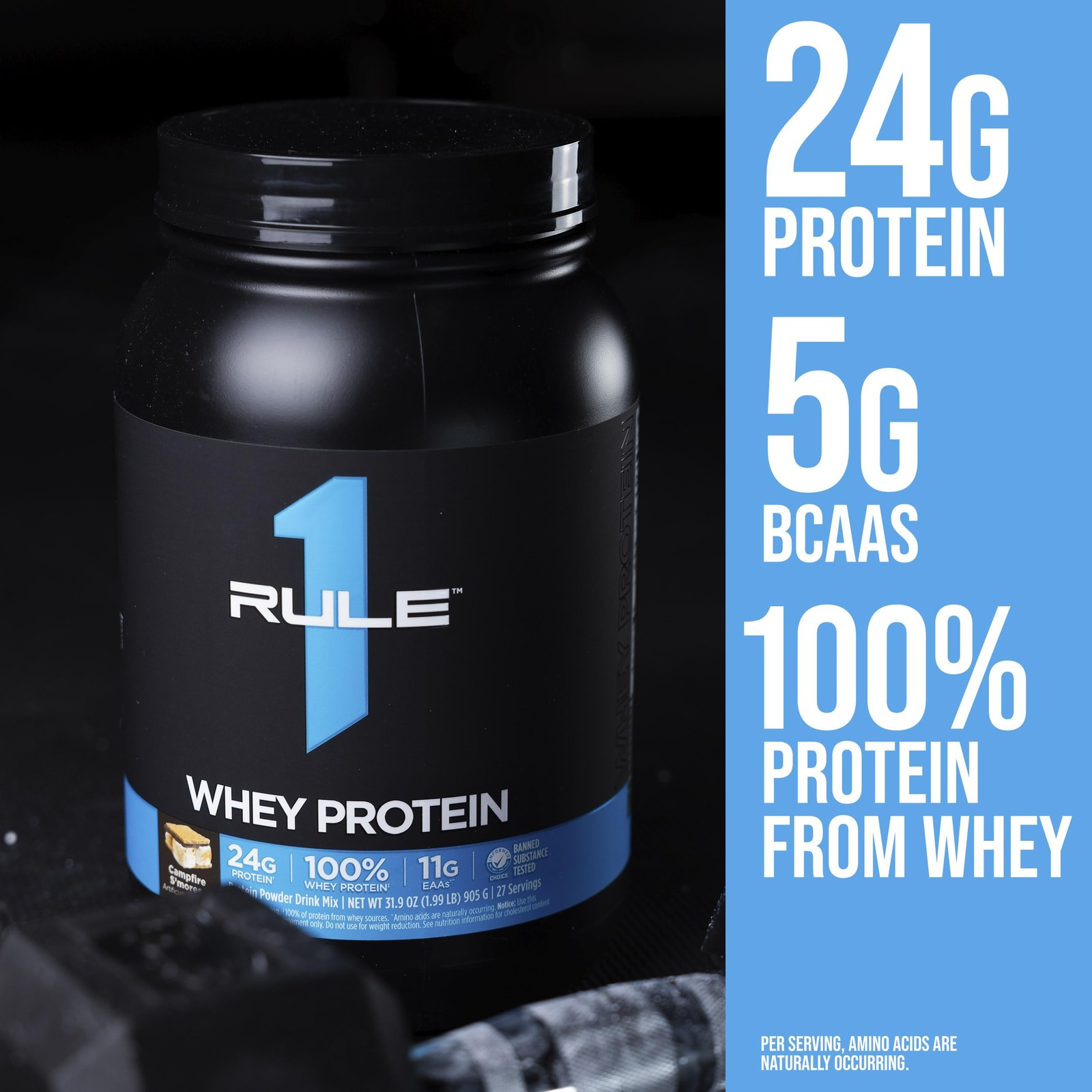 Rule 1 R1 Whey Blend, Vanilla Ice Cream-1.96 lbs Powder-24g Concentrates,