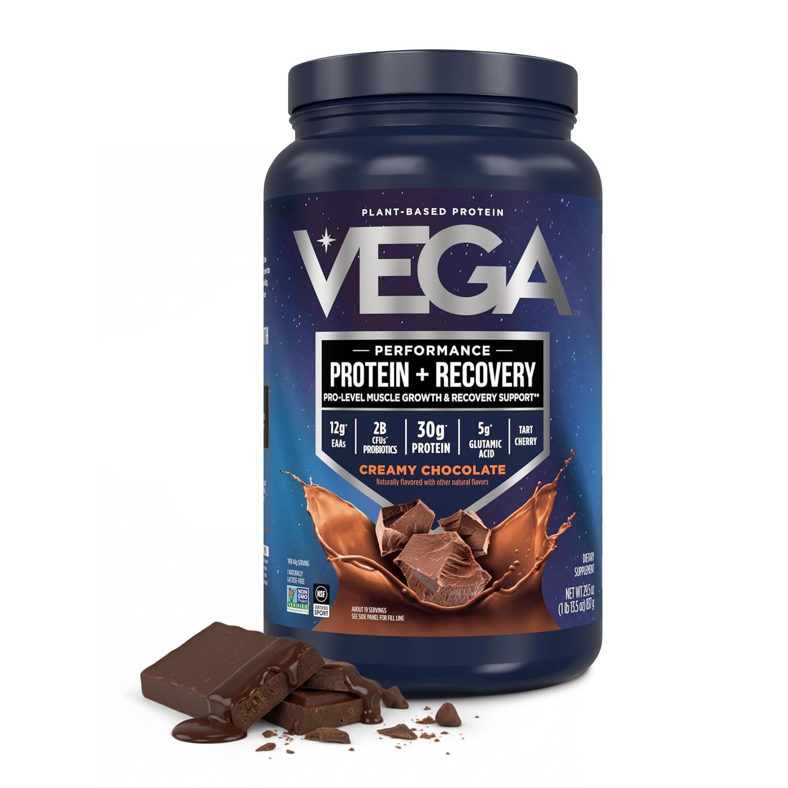 Vega Protein Recovery Chocolate 30G Vegan Protein Dairy Gluten Probiotics Nsf