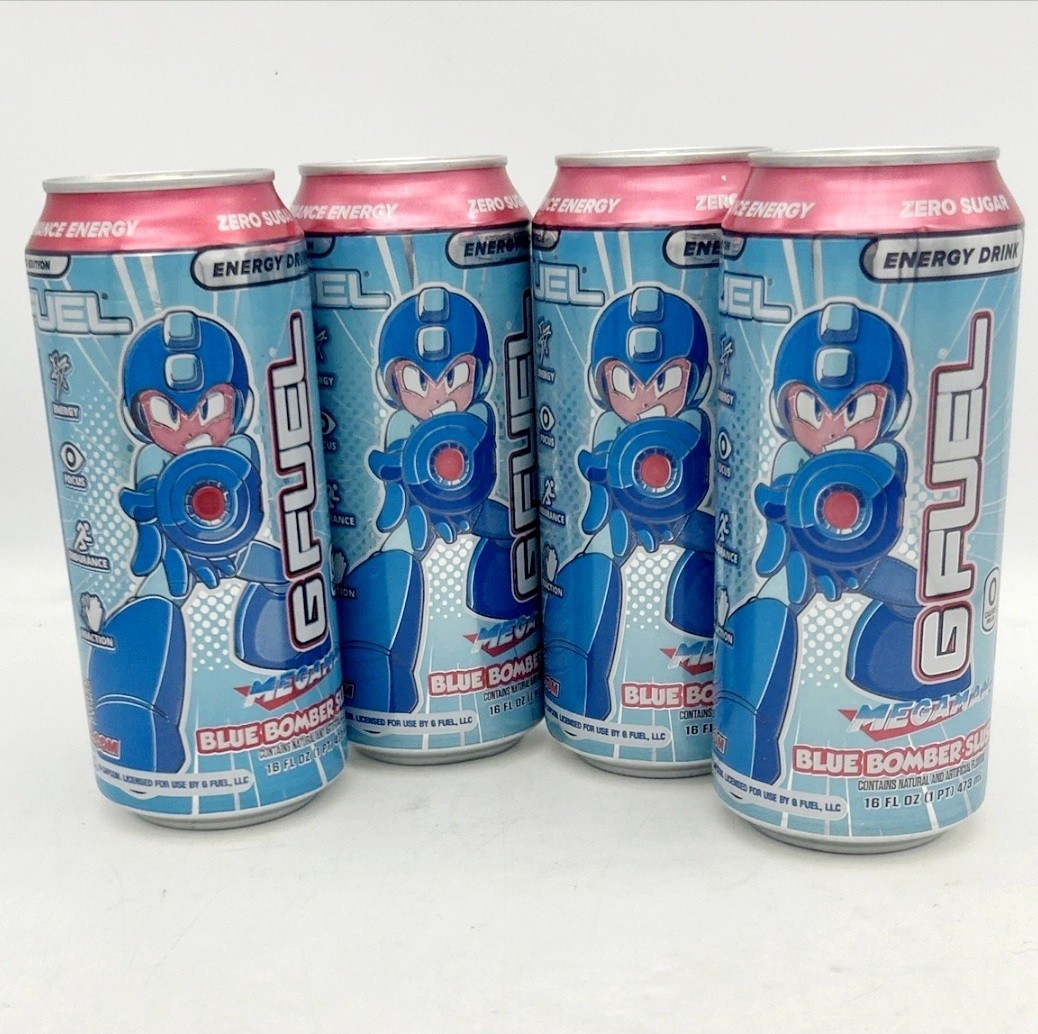 Limited Edition Megaman Blue Bomber Slushee GFuel Energy Drink Can 16oz 4 pack