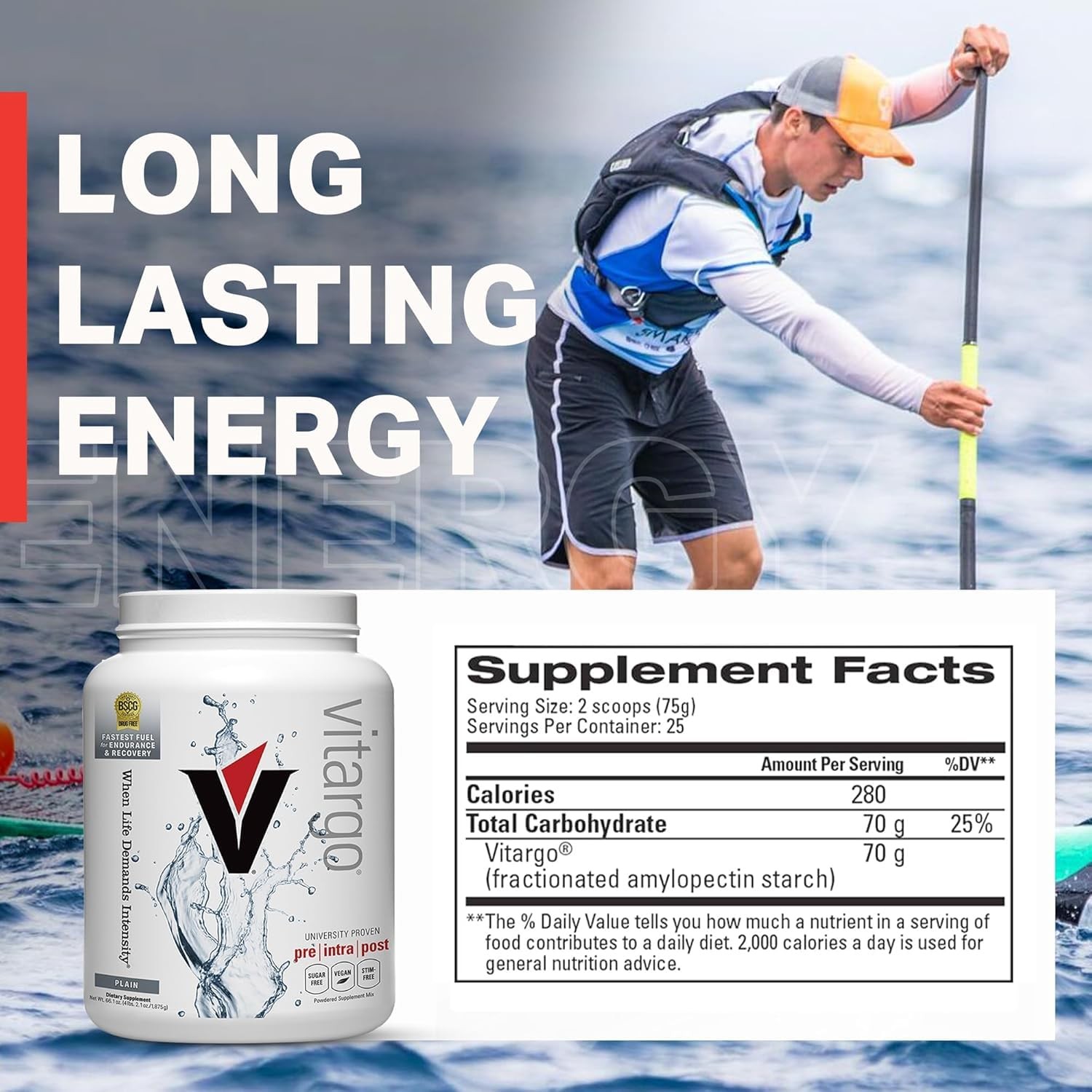 Vitargo Carbohydrate Powder, 2X Faster Absorbing, 4.4 LB Plain, Pre, Intra & …