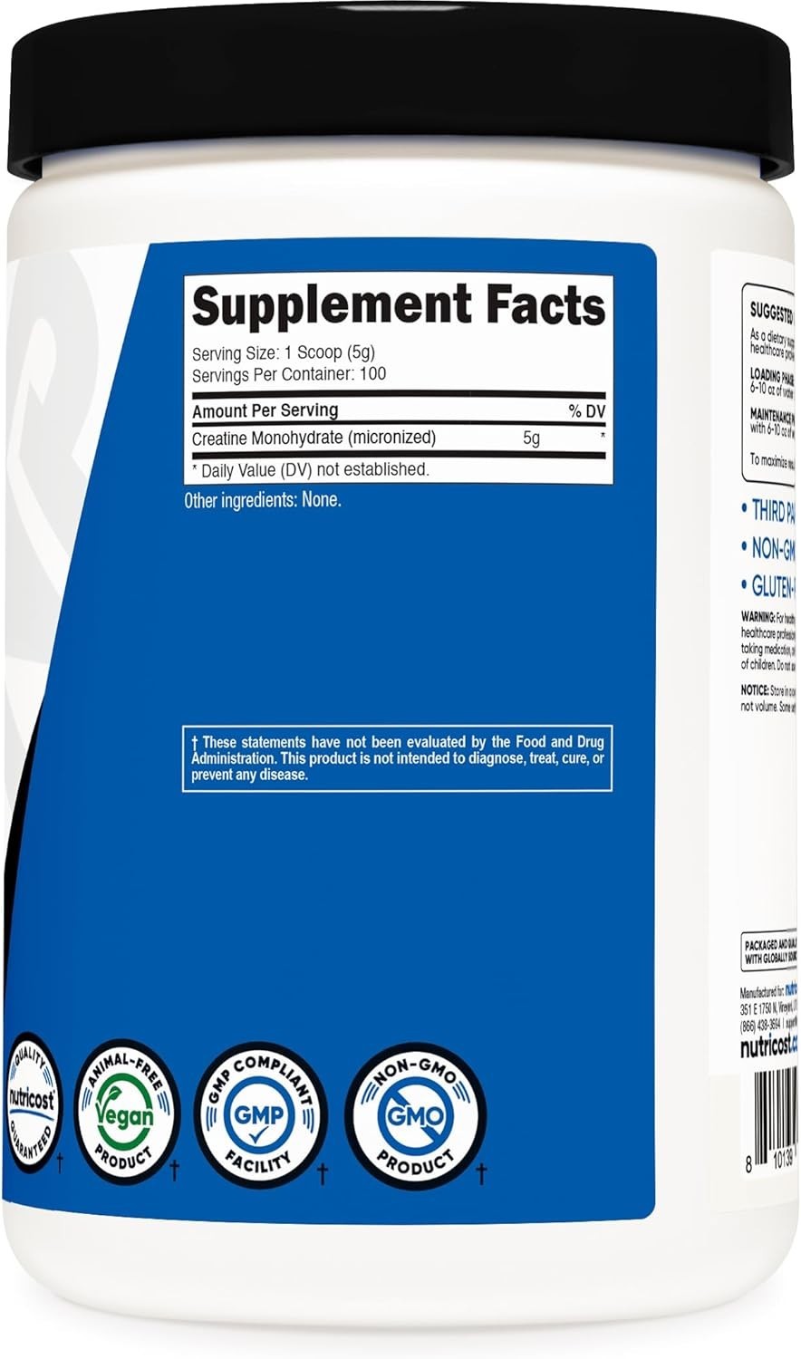 Nutricost Creatine Monohydrate Micronized Powder 500G, 100 Servings, 17.9 Oz