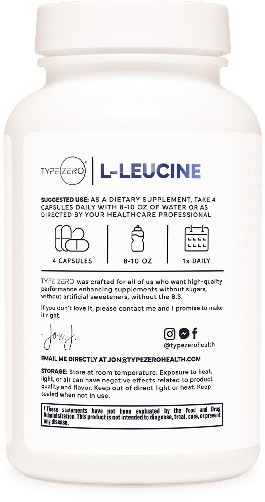 TypeZero L-Leucine Capsules (2000mg per serving) 120 capsules – 30 Servings