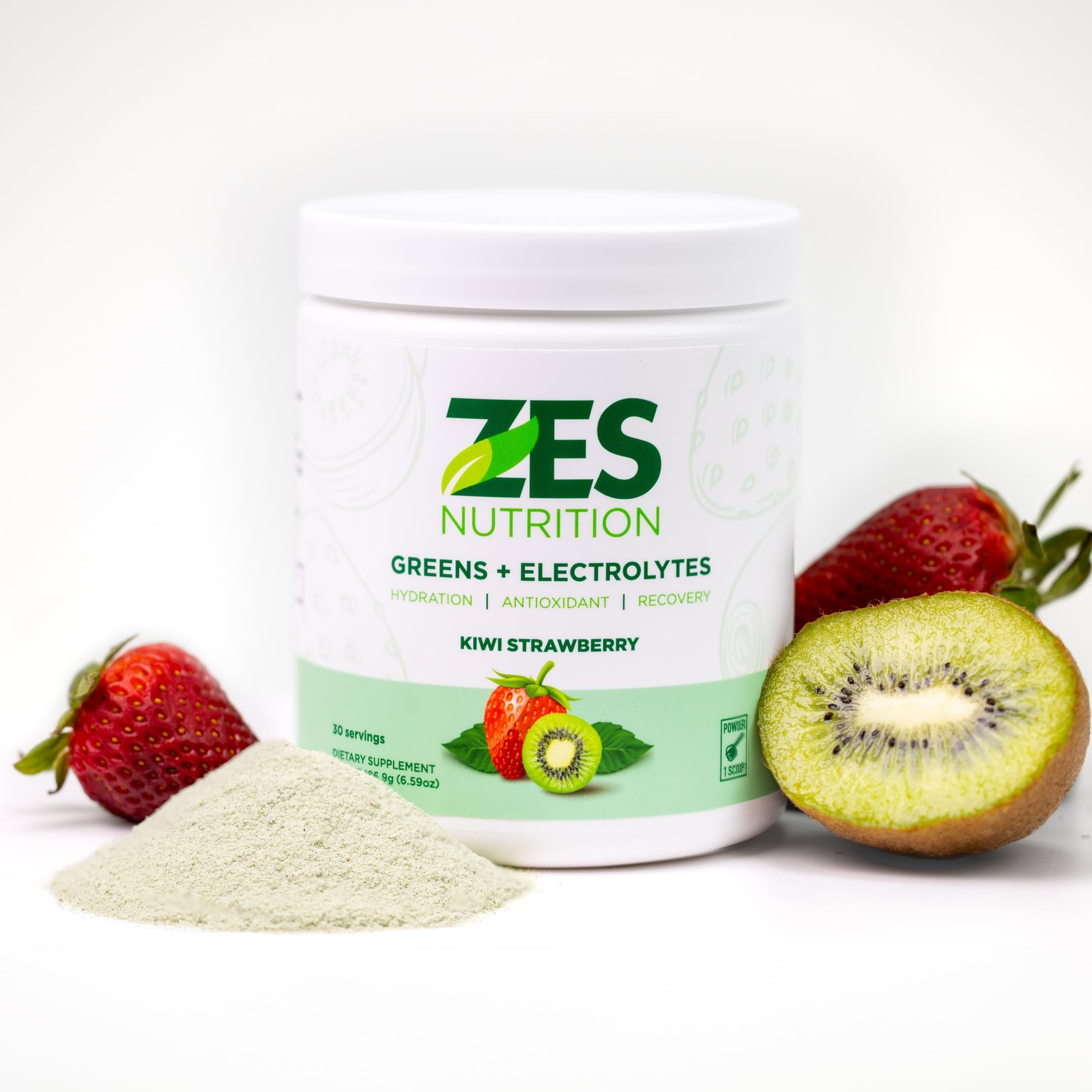 Zes Nutrition Greens Electrolytes Kiwi Strawberry Flavor Vegan Non-Gmo Green