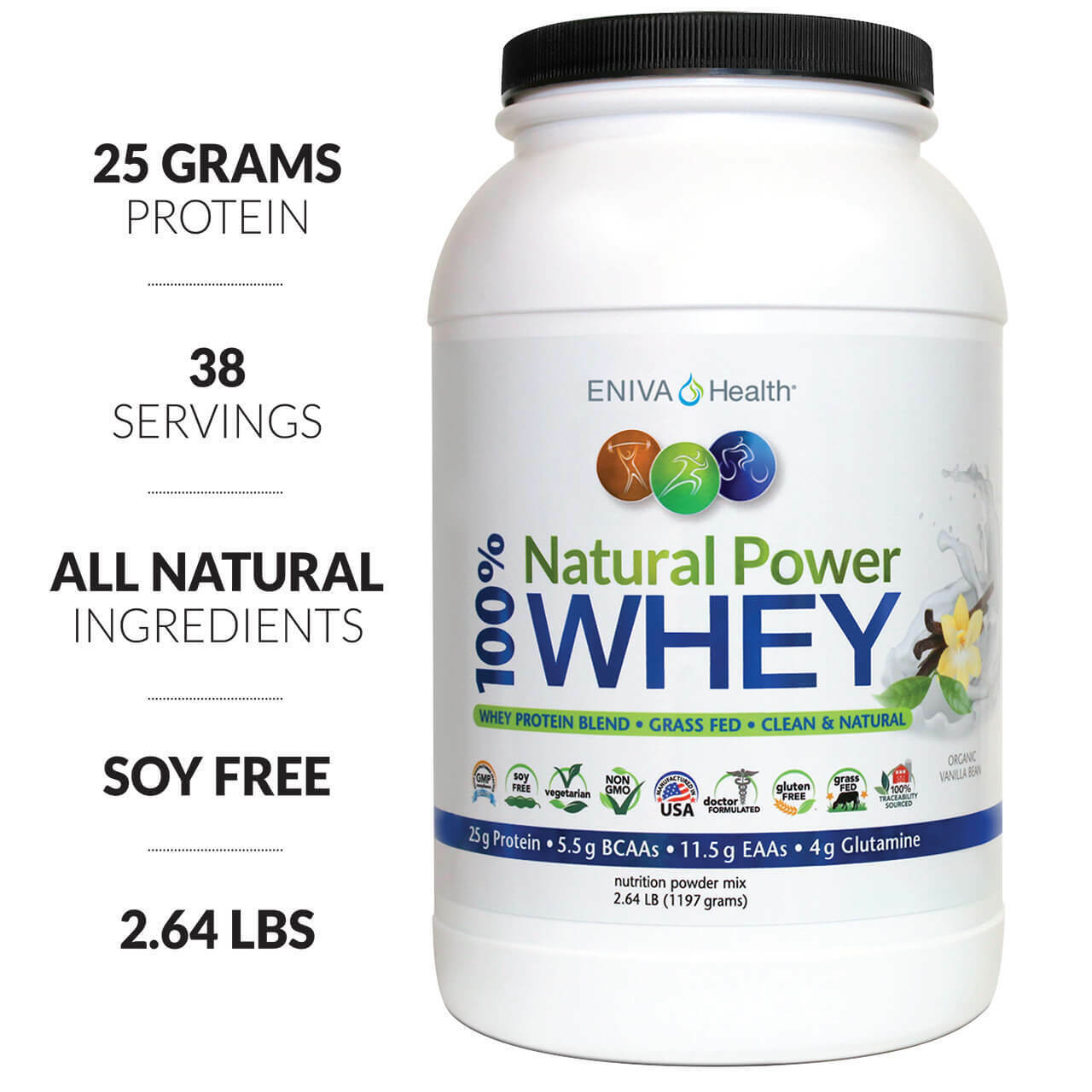 5 Cases or 60 Jars of 100% Organic Whey Power by Eniva Total 158lbs Bulk Buy