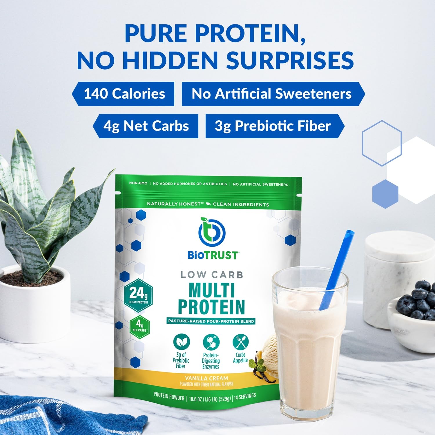 BioTrust Low Carb Protein Powder – Natural and Delicious Whey & Casein Blend fro