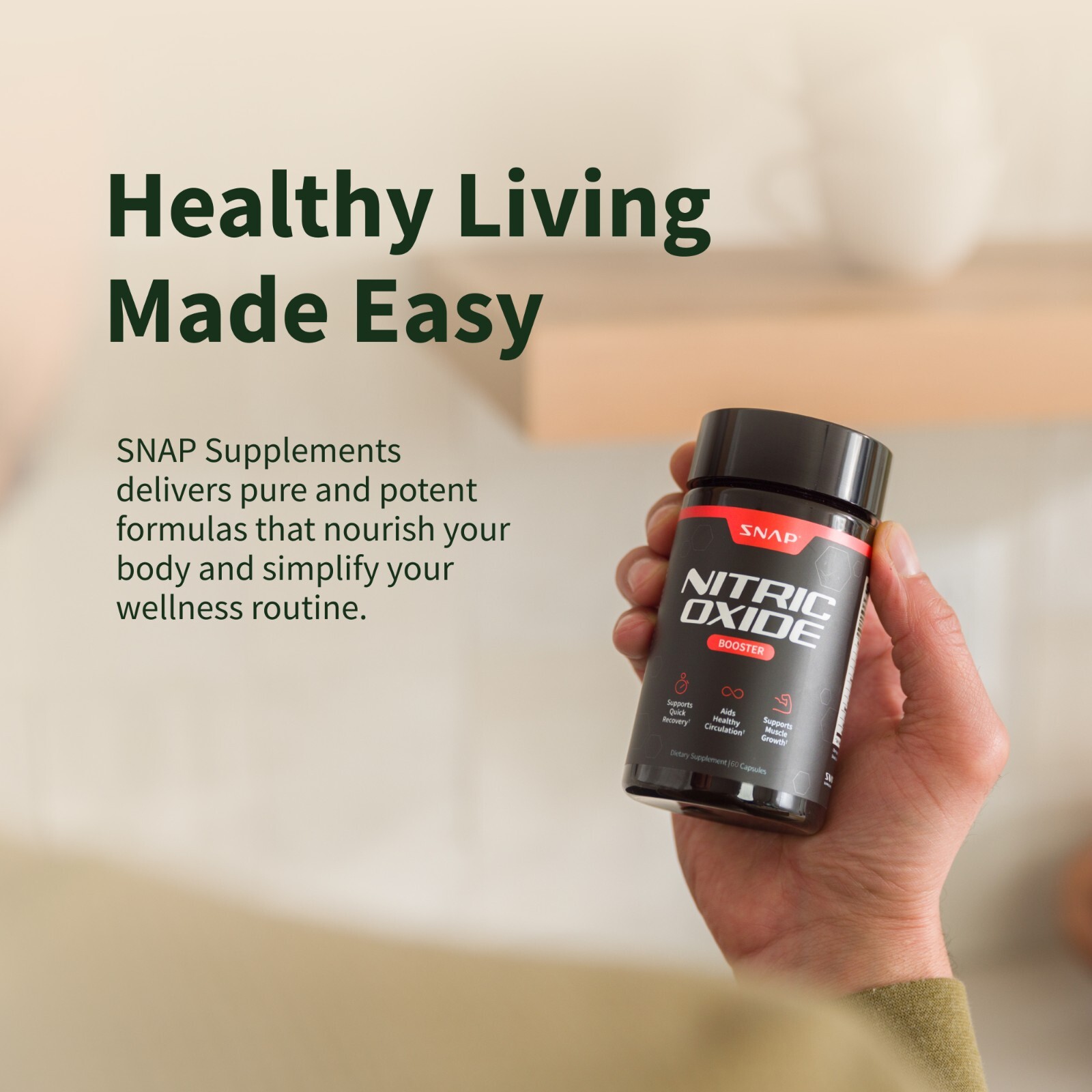 SNAP Nitric Oxide Booster 1500mg L-Arginine L-Citrulline Clean Label Certified
