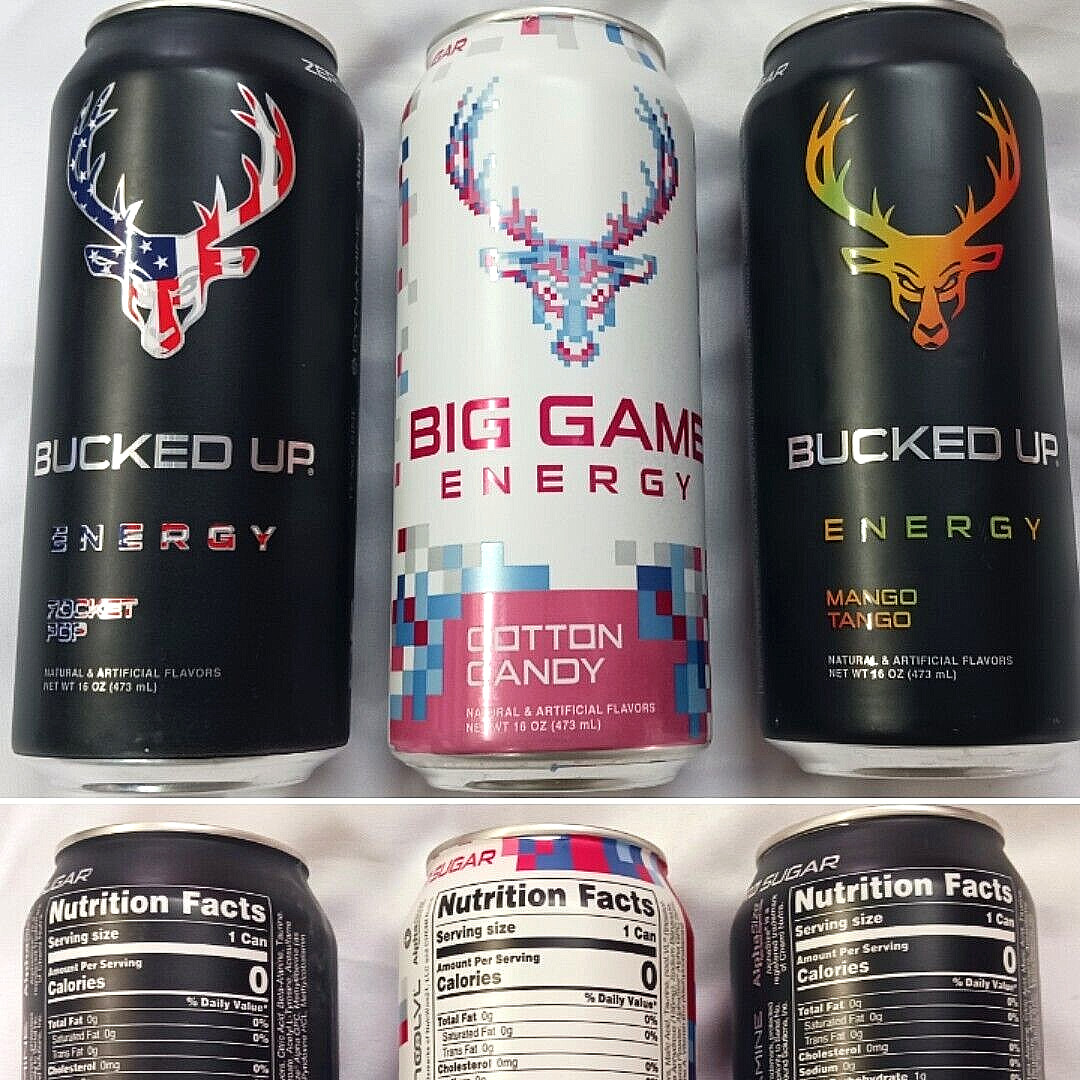 3 BUCKED UP ENERGY DRINKS COTTON CANDY ROCKET POP MANGO TANGO RARE NO SUGAR
