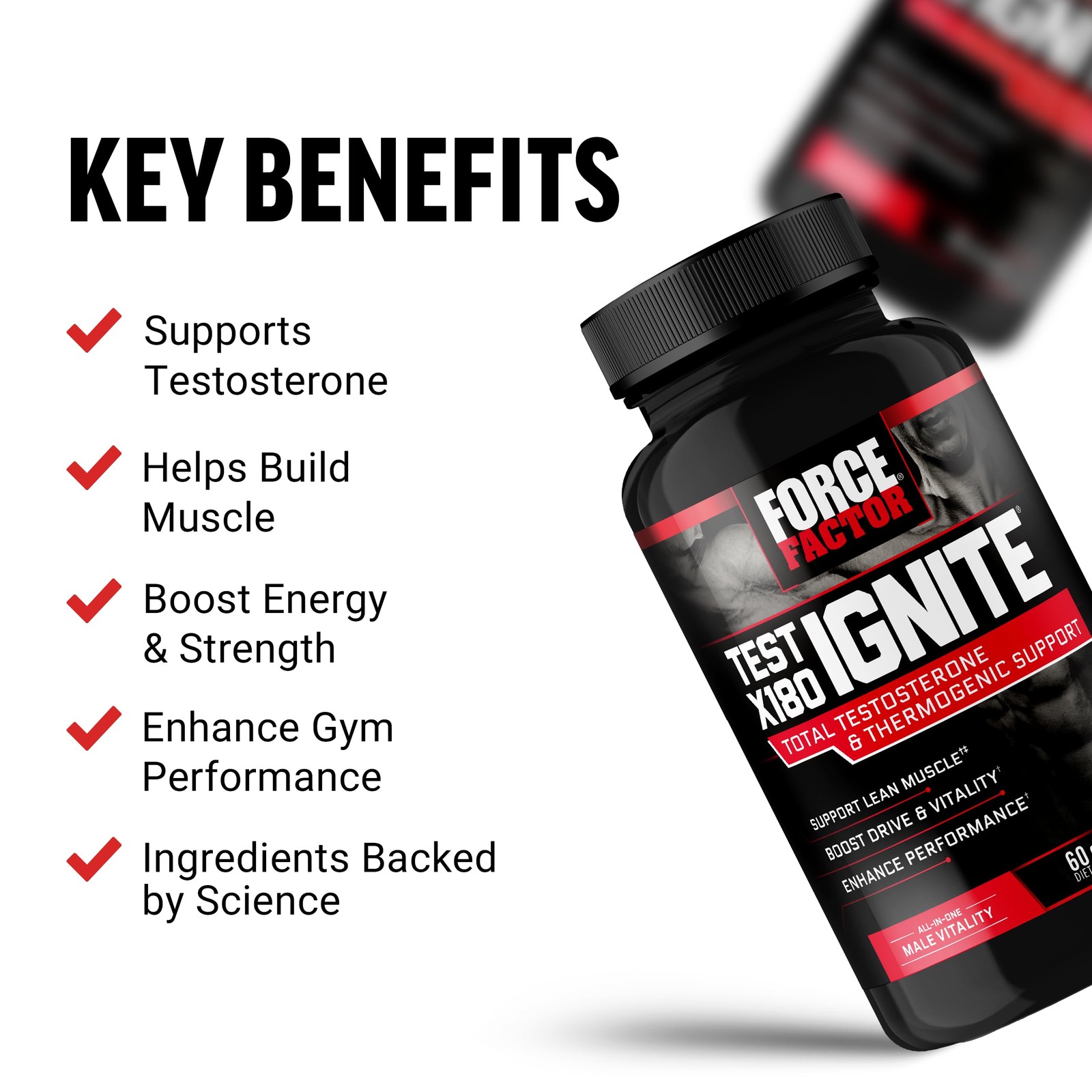 Force Factor Test X180 Ignite Total Testosterone Booster for Men with Fenugre…