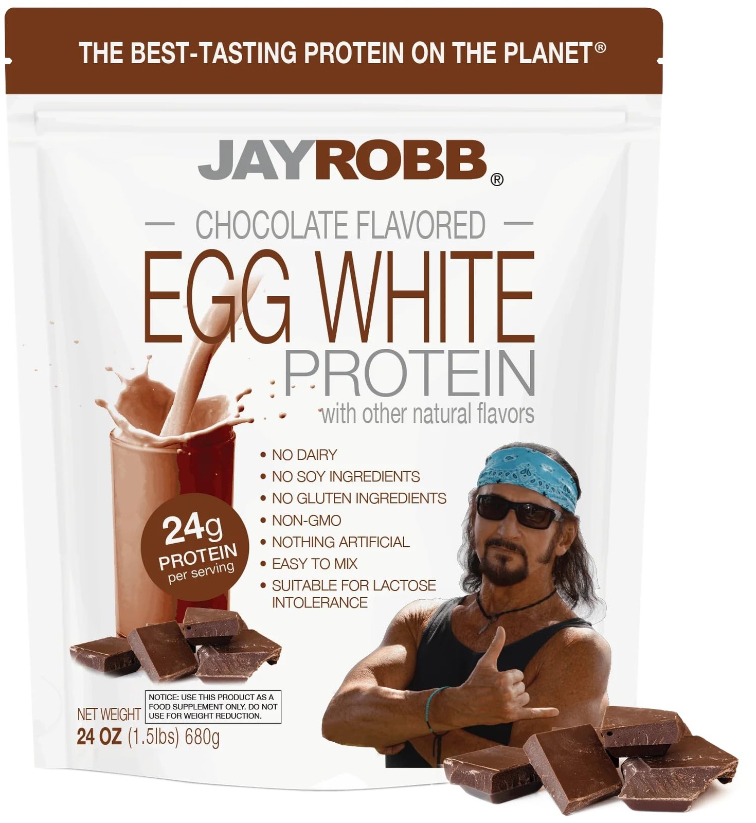 JAYROBB Chocolate Egg White Protein 24 oz, 1.5 Pound Bag