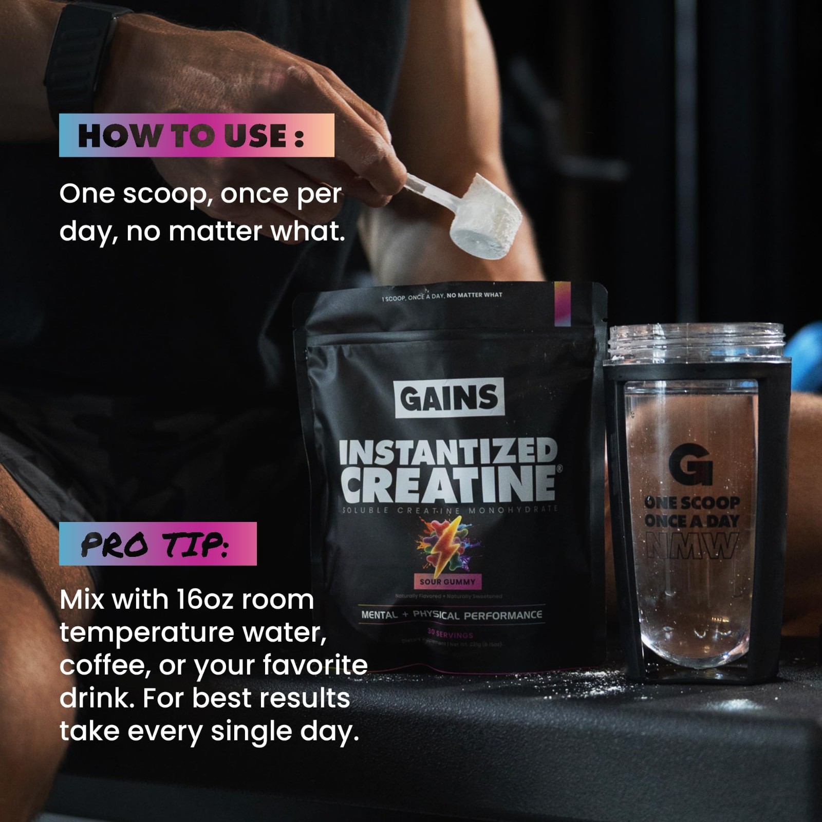 Instantized Creatine Monohydrate Powder, Sour Gummy, 30 Servings | Muscle Buildi