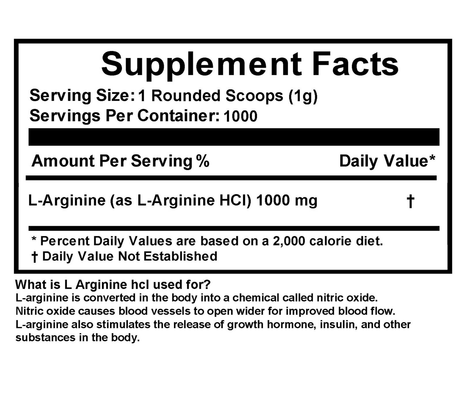 L-Arginine Powder 1000g (2.2lb) HCL FREE FORM PHARMACEUTICAL GRADE BUILD MUSCLE