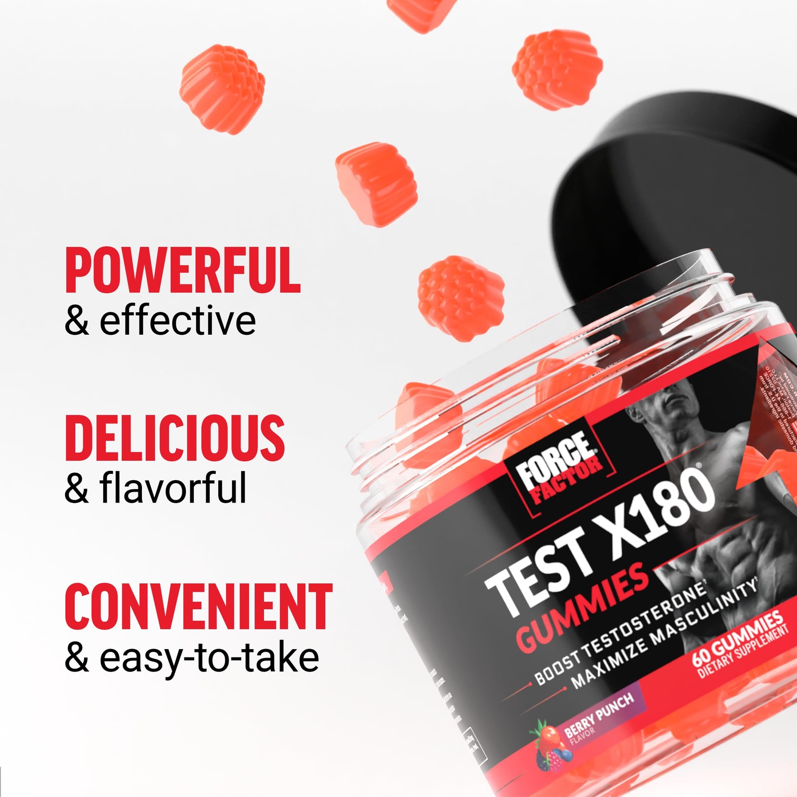 Force Factor Test X180 Gummies Testosterone 60 Count (Pack of 1), Black