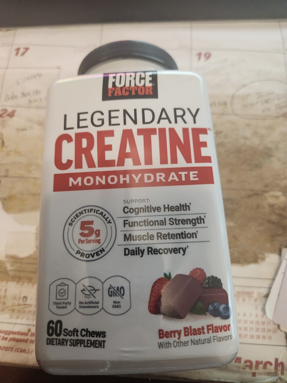 Force Factor Legendary 5g Creatine Monohydrate Chews, Berry Blast-60 Soft Chews