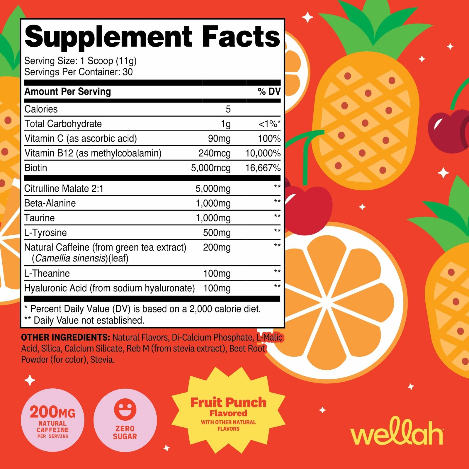 Fruit Punch Pre-Workout Drink Mix 30 Servings | Citrulline, L-Theanine, Caffeine