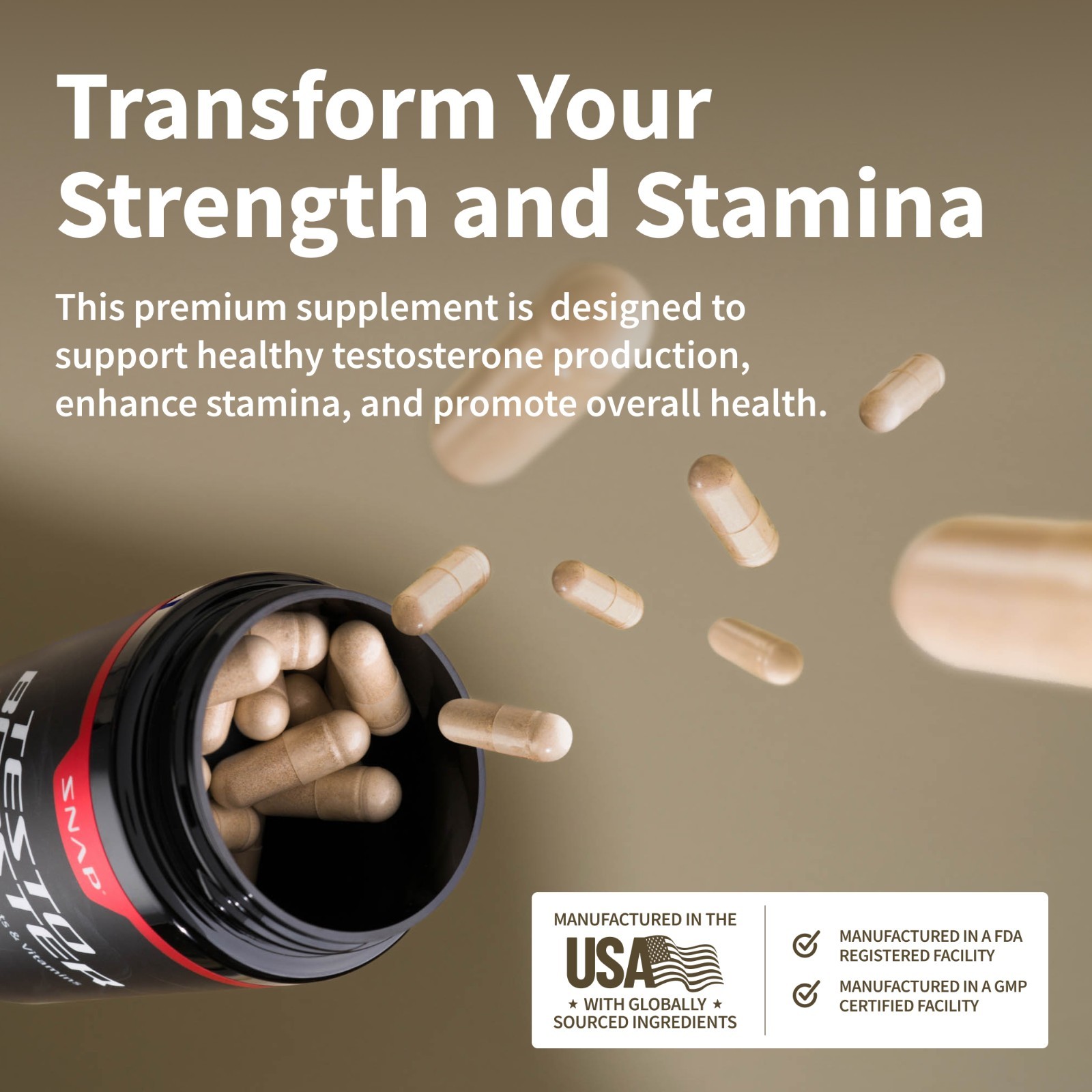 Snap Testo Booster – Muscle Growth, Energy, Libido Capsules 90ct – 2 Pack