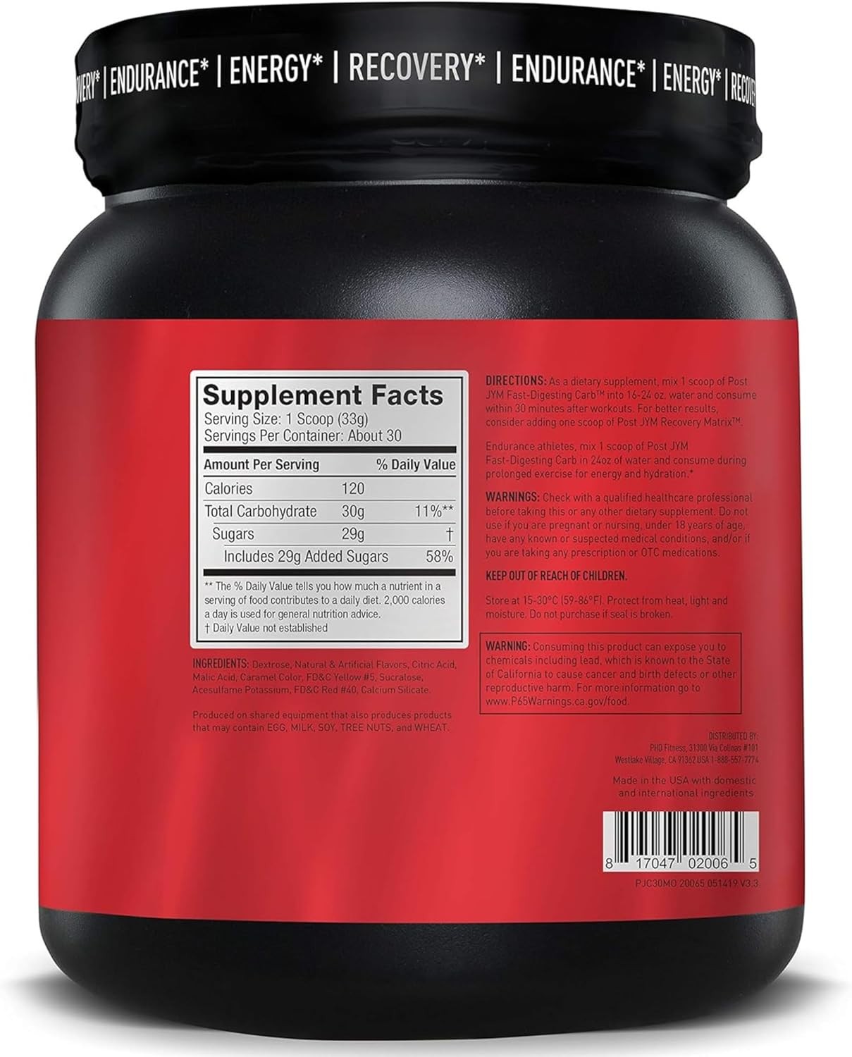 Carb Fast Digesting Post Workout Recovery Powder- Pre Workout Protein