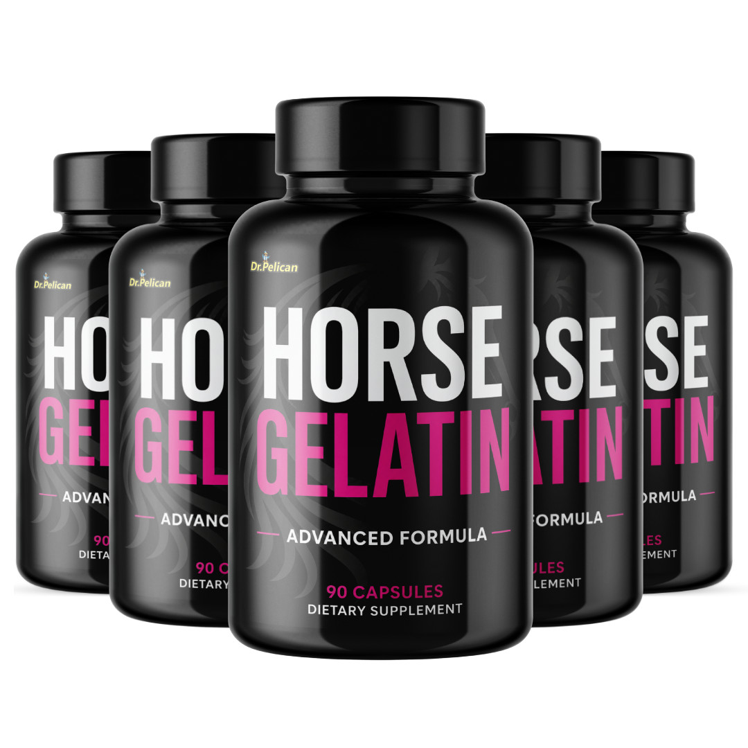 Horse Gelatin- Bodybuilding & Men’s Health Support- 5 Bottles- 450 Capsules