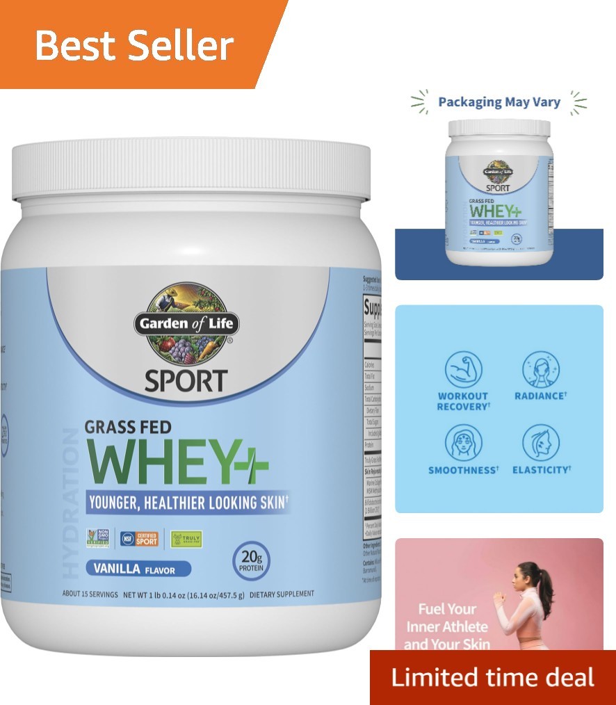 Sport, Grass Fed Whey+, Vanilla, 1 lb 0.14 oz 457.5 g