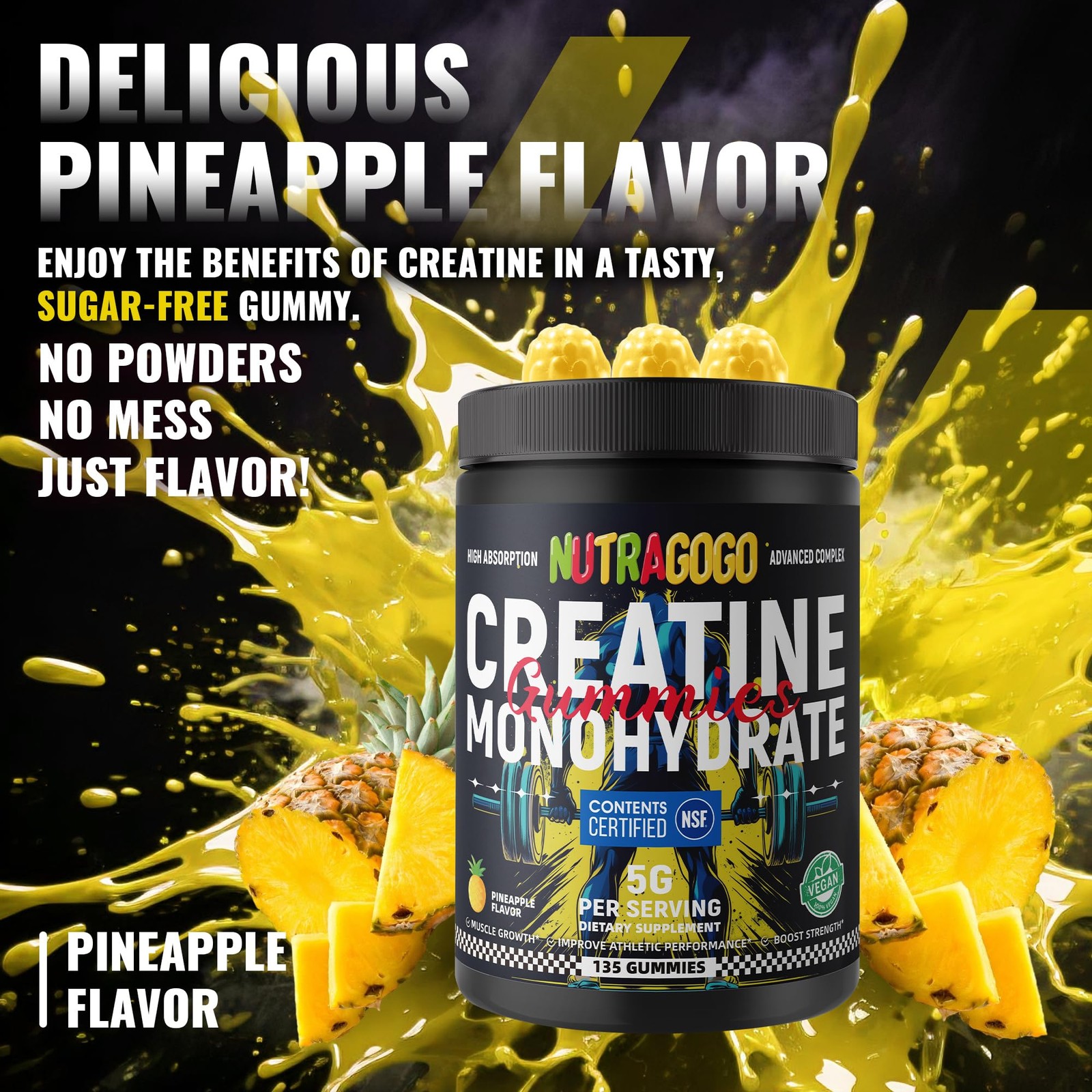 NUTRAGOGO NSF Certified Creatine Gummy Creatine Monohydrate Gummies for Men …