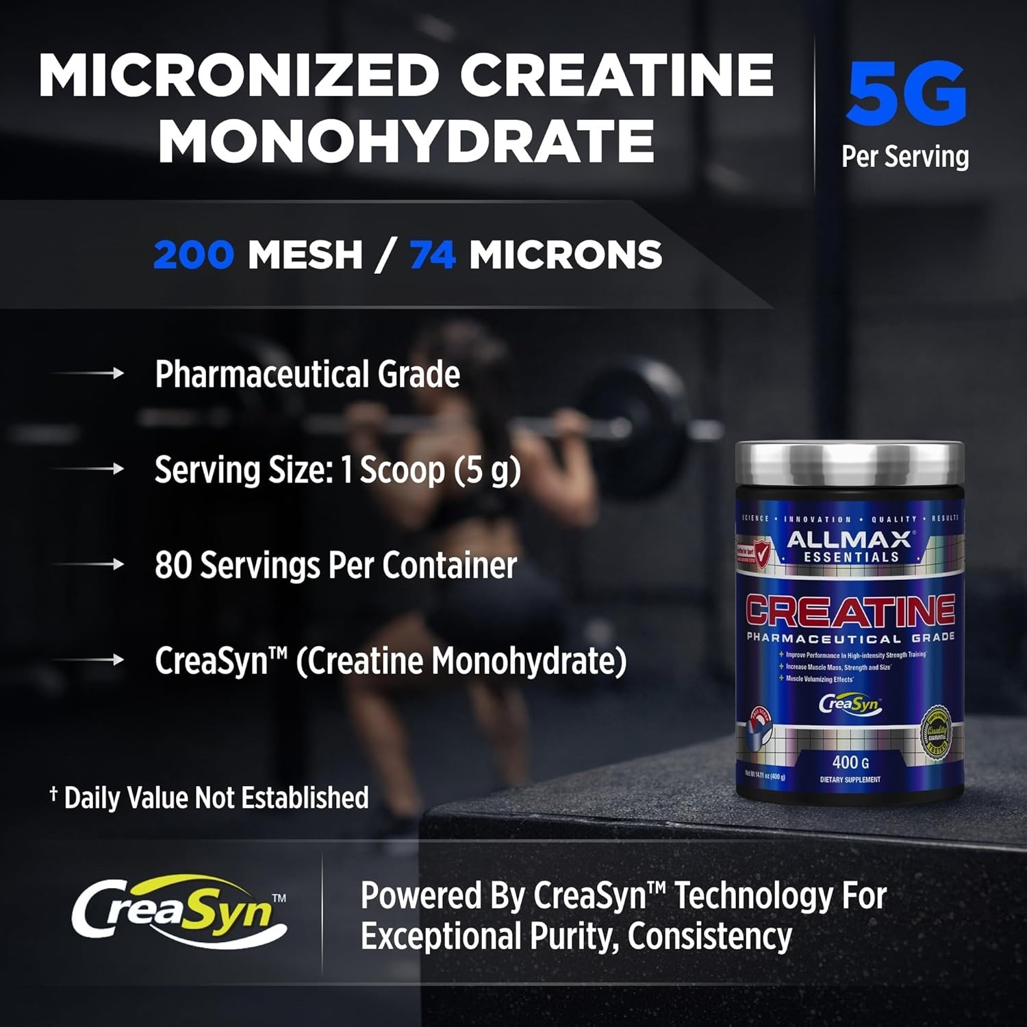 Pure Micronized Creatine Monohydrate Powder – Unflavored Supplement, 400g