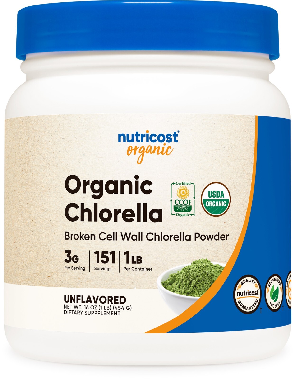 Nutricost Pure Organic Chlorella Powder 1 LB – 151 Servings, Nutrients & Fiber!