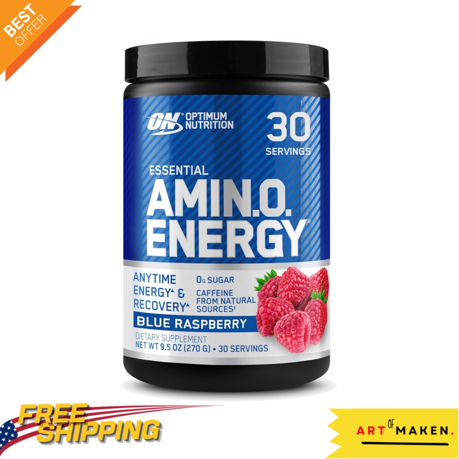 Blue Raspberry Amino Energy Blend with Caffeine – 30 Servings for Anytime Energy
