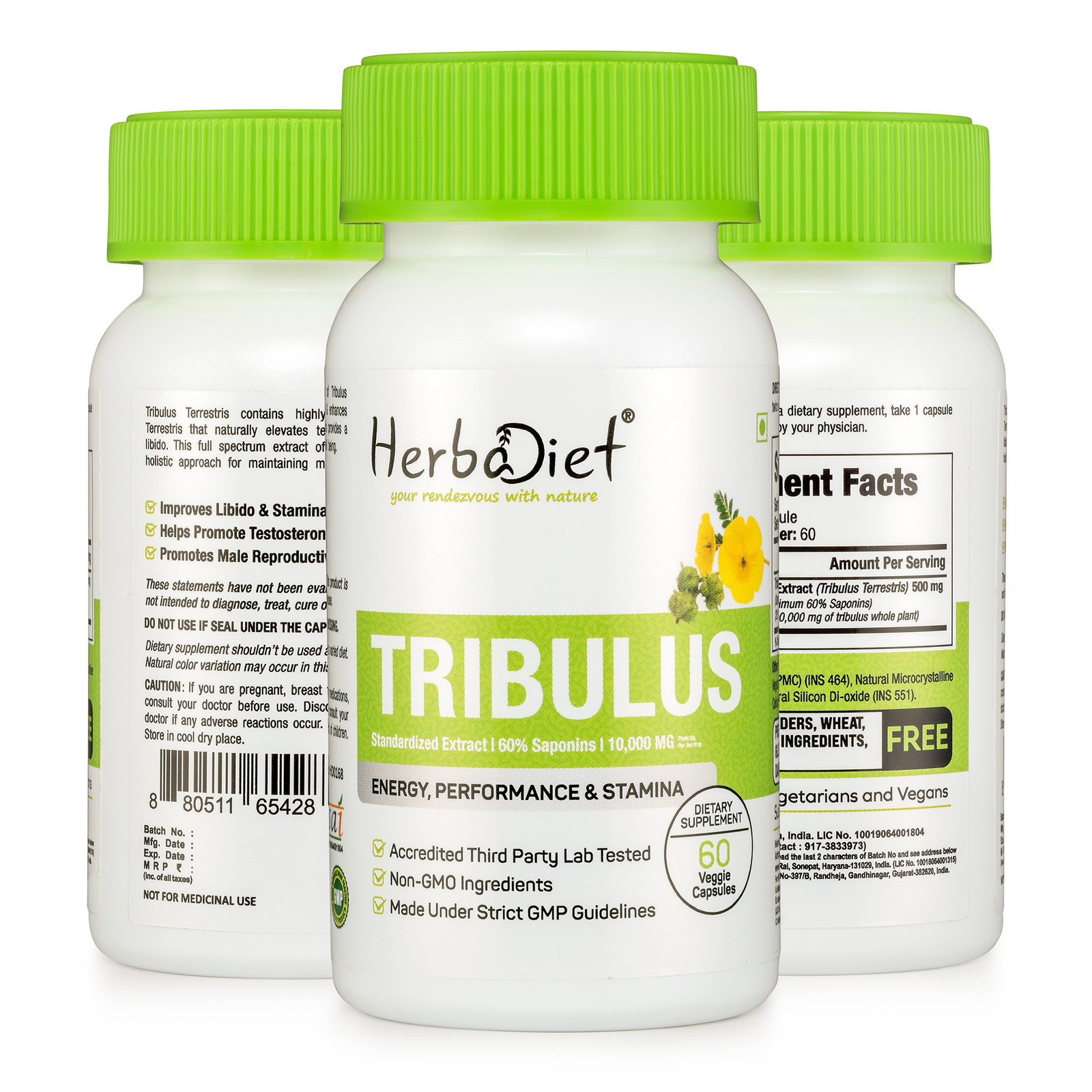 Tribulus Terrestris 60 Capsules – Saponins Testosterone Booster for Performance