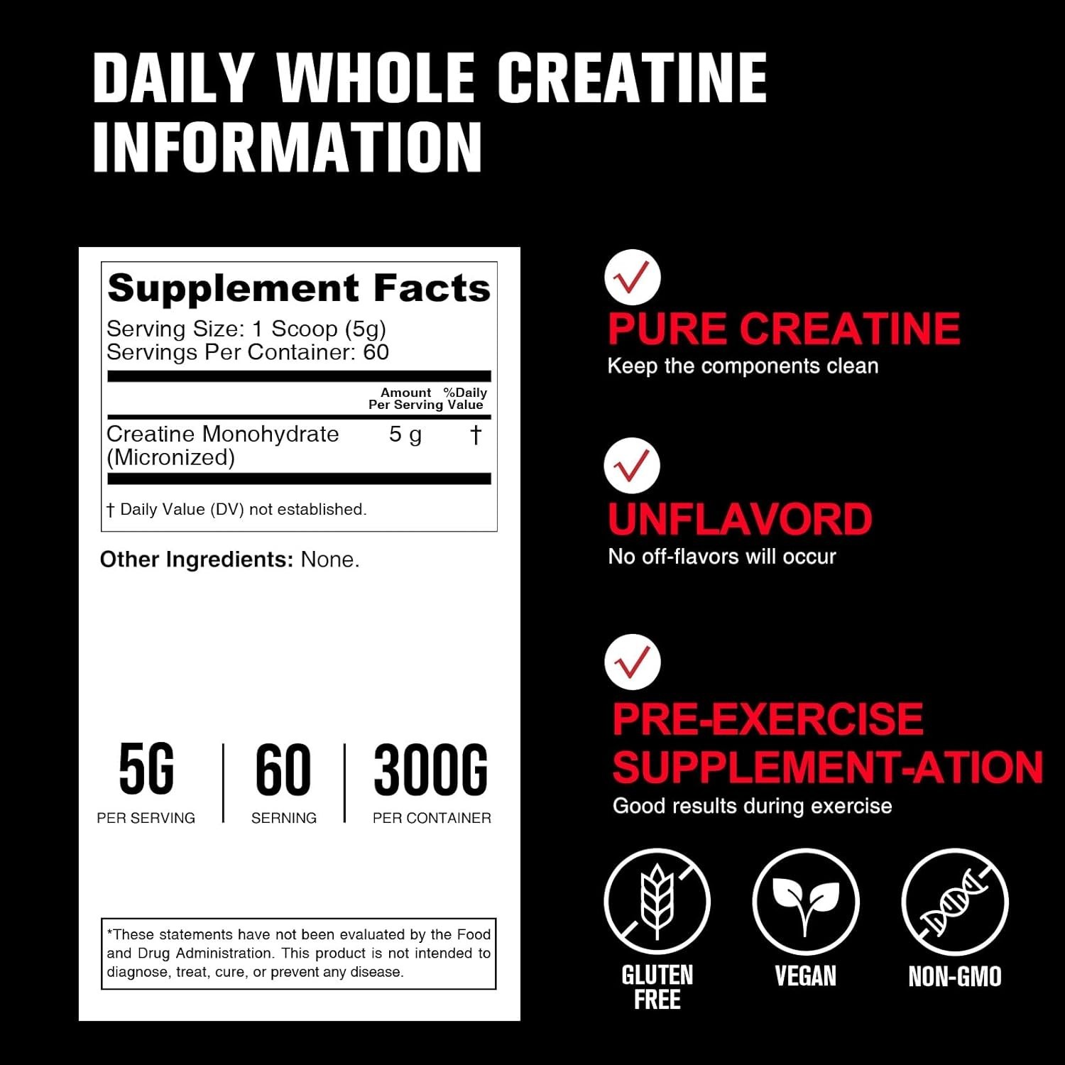 Unflavored Micronized Creatine 300g – 60 Servings for Optimal Energy Management