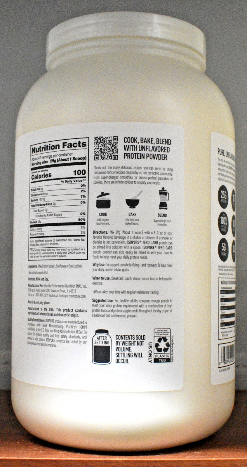 Isopure Unflavored Zero Carb Protein Powder 3 lb (1.36 kg) 47 Servings