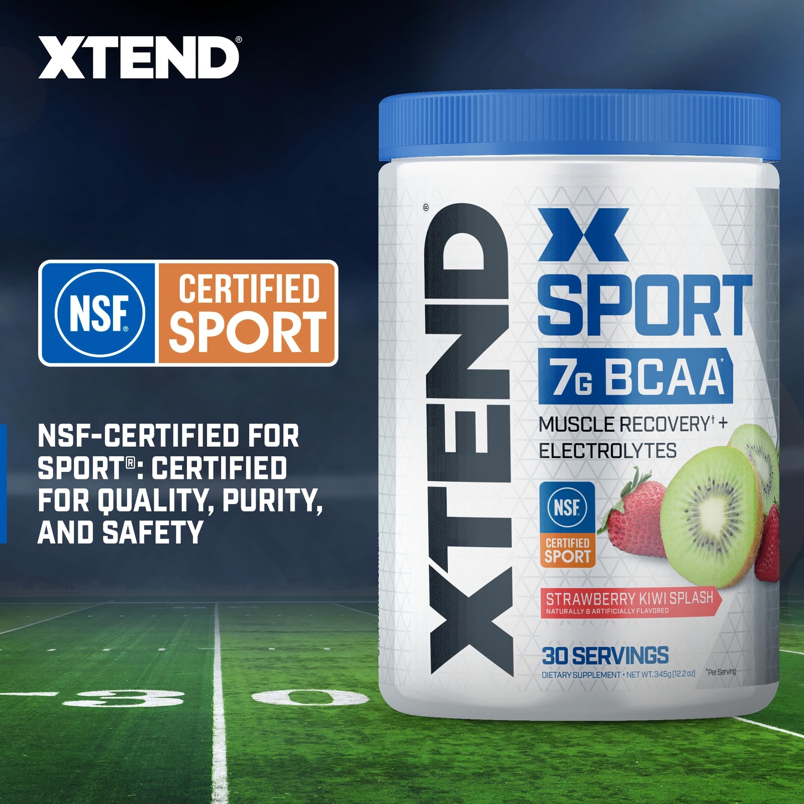 XTEND BCAA Powder Strawberry Kiwi Splash 30 Servings Sugar Free Electrolytes