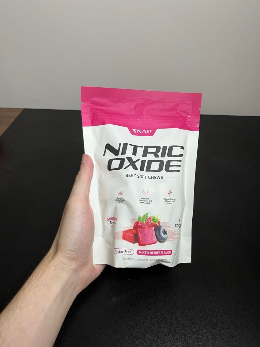 SNAP Supplements Nitric Oxide Beet Soft Chews with CoQ10, Mixed Berry Flavor, 60