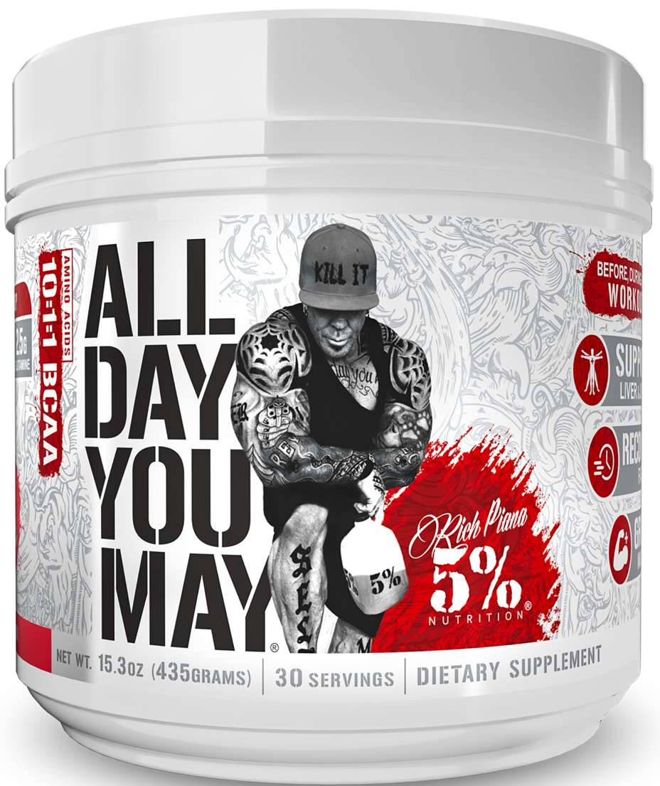 5% Nutrition Rich Piana All Day You May BCAA ALL FLAVORS & CAFFEINATED 💪 AMINOS