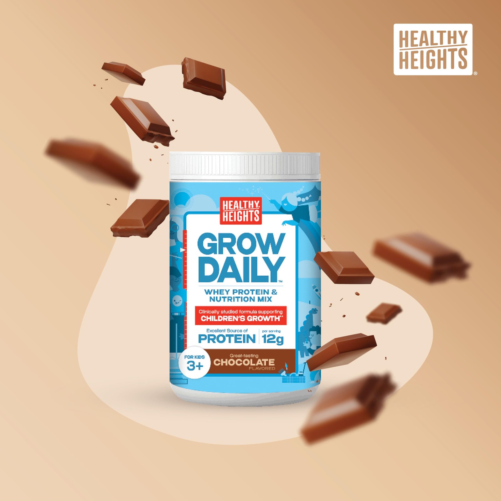 Grow Daily 3+ Shake Mix 7-serving Canister by Healthy Heights – Protein Powder (