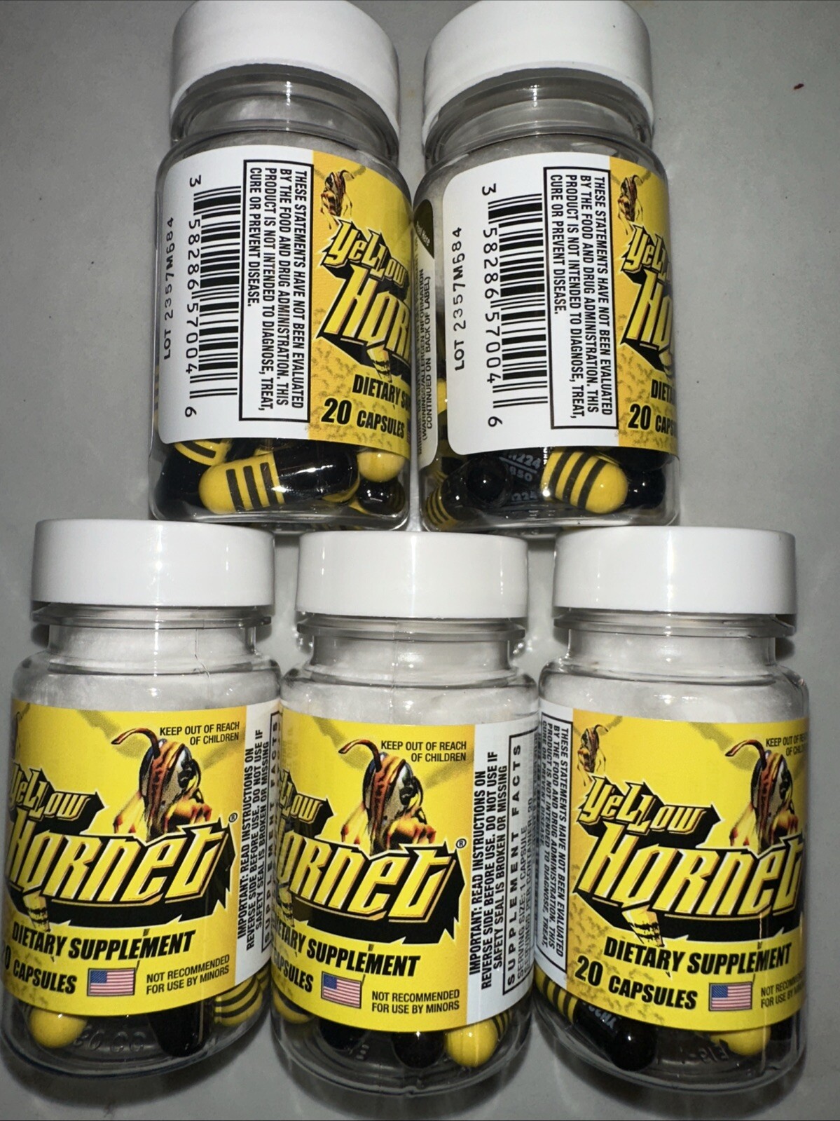 Yellow Hornet Herbal Dietary Supplement Weight Loss Focus Energy 5ct 100 Caps