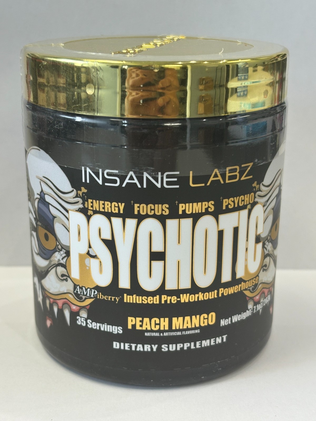 Psychotic Pre Workout Peach Mango 35 Servings Extreme Energy Exp 08/2028