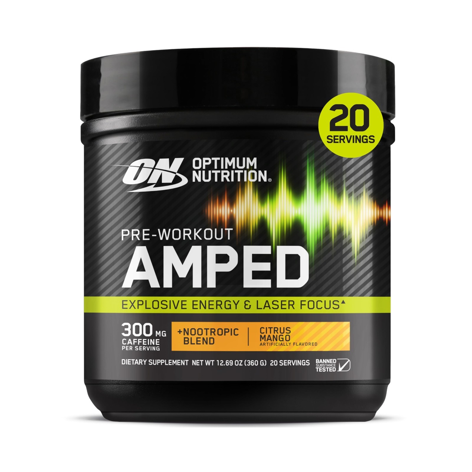 Citrus Mango Pre-Workout Powder – 300mg Caffeine, L-Citrulline, Beta-Alanine, No